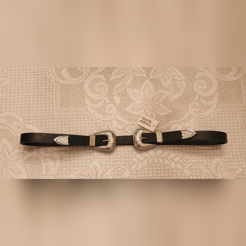 Black Belt with Two Silver Buckles
